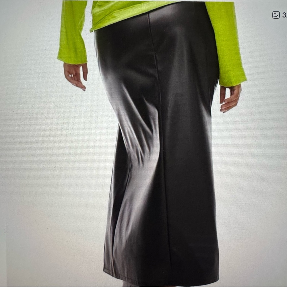 NWT Topshop Curve Ruched Faux Leather Maxi Slit Skirt - Picture 2 of 9